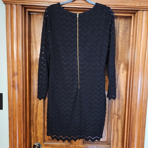 Banana Republic Dress Black Chevron with Sheer Arms Exposed Gold Zipper - Picture 2 of 4